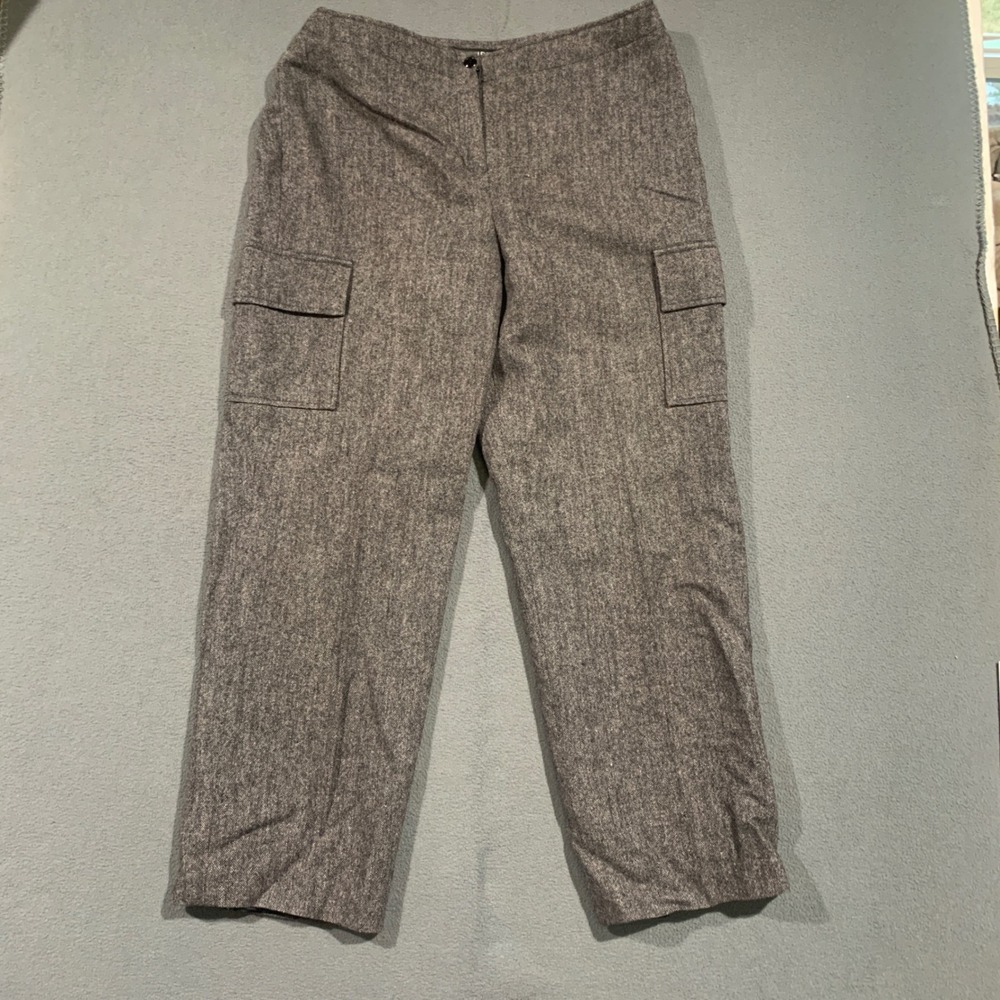 Larry Levine‎ Sport Vintage 100% Wool Gray Tweed Cargo Pants Straight Womens 12